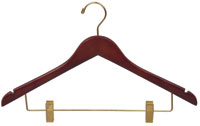 17" Walnut Combination Hanger with Clips - Brass Hook