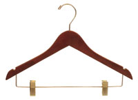 15" Walnut Combination Hanger with Clips - Brass Hook