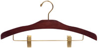 17" Walnut Combination Hanger with Clips - Brass Hook