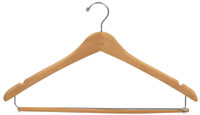 17" Natural Wood Suit Hanger - Chrome Hook