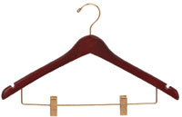 17" Walnut Combination Hanger with Clips - Brass Hook