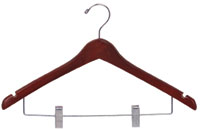 17" Walnut Combination Hanger with Clips - Chrome Hook