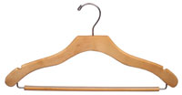 17" Natural Suit Hanger with Non-Slip Bar - Chrome Hook
