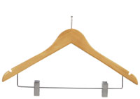 17" Natural Combination Hanger with Clips - Chrome Hook
