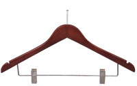 17" Walnut Combination Hanger with Clips - Chrome Hook