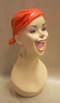 Lucy Red Hair Laughing Mannequin Head with Pierced Ears