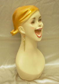 Lucy Golden Hair Laughing Mannequin Head with Pierced Ears