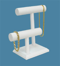 White Leatherette Double T-Bar Jewelry Display 