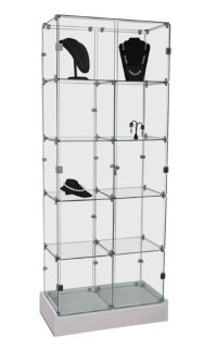 Double Wide Display Tower with Full-Width Top Level Feature Area