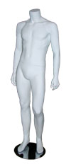 All White Sculptured Headless Male Mannequin Hands by Sides Left Leg Forward
