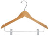 15" Natural Wood Combination Hanger with Clips - Chrome Hook