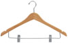 17" Natural Wood Combination Hanger with Clips - Chrome Hook