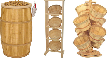 Wood Baskets & Barrels Displays