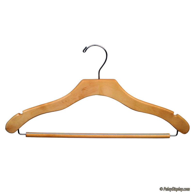 Decorative Flat Suit/Skirt Hanger - Natural & Chrome Wood Hangers