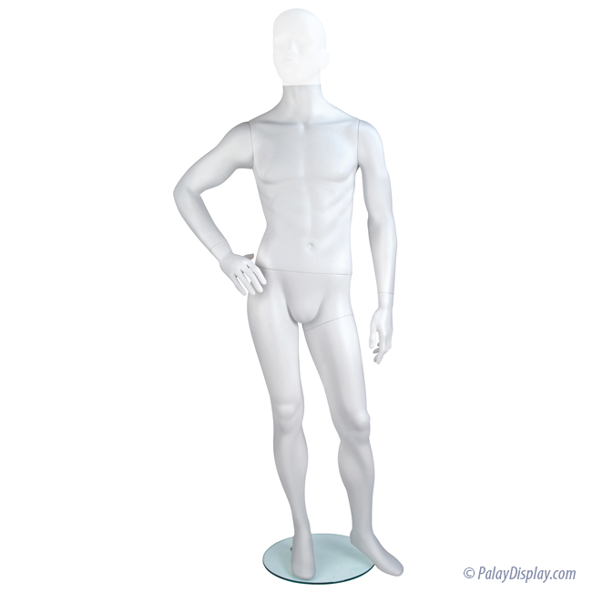 Male Mannequin - Oval Head, Arms at Side, Legs Slightly Bent