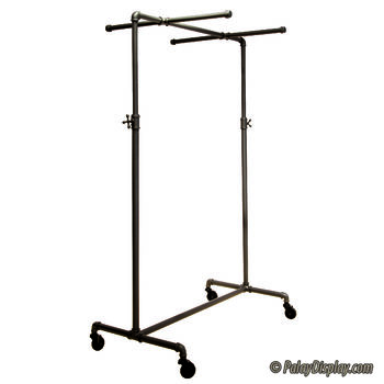 Adjustable Single Rail Pipe Clothing Rack With 2 Cross Bars