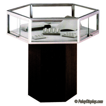 Hexagonal Pedestal Display Case with Base Storage