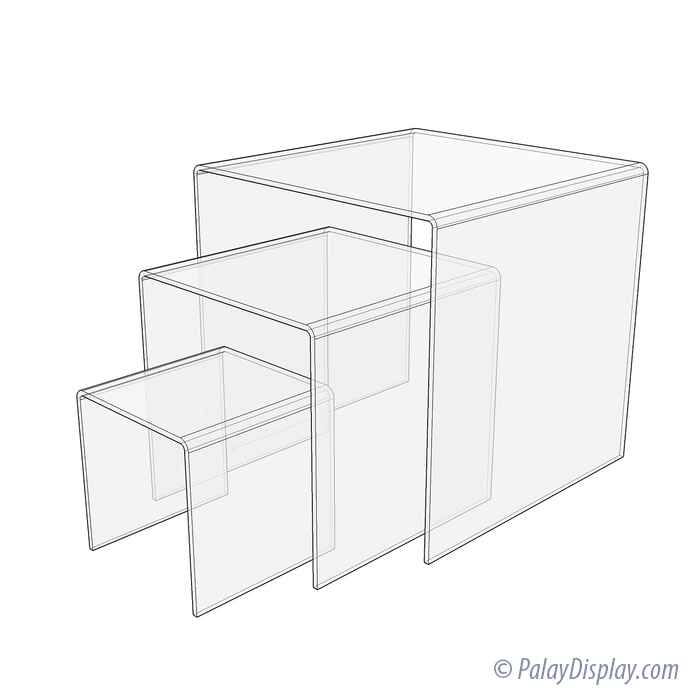 Square Acrylic Risers 1/8" Thick Set of 3 Acrylic Riser Displays