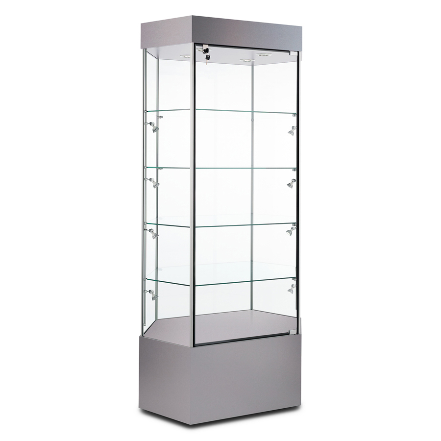 Glass display case tower