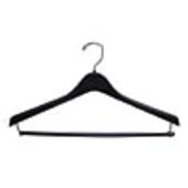 17" Black Plastic Curved Suit Hanger with Locking Bar - Chrome Hook