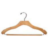 17" Natural Suit Hanger with Non-Slip Bar - Chrome Hook