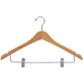 17" Natural Wood Combination Hanger with Clips - Chrome Hook