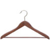 17" Walnut Coat Hanger with Non-Slip Bar - Brass Hook