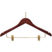 17" Walnut Combination Hanger with Clips - Brass Hook