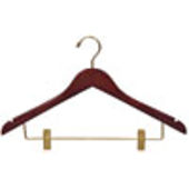 17" Walnut Combination Hanger with Clips - Brass Hook