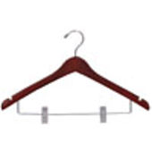 17" Walnut Combination Hanger with Clips - Chrome Hook