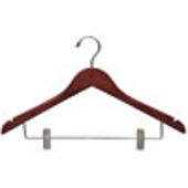 17" Walnut Combination Hanger with Clips - Chrome Hook