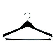 17" Black Plastic Curved Suit Hanger with Locking Bar - Chrome Hook