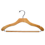17" Natural Suit Hanger with Non-Slip Bar - Chrome Hook