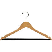 17" Natural Wood Suit Hanger - Chrome Hook