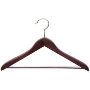 17" Walnut Coat Hanger with Non-Slip Bar - Brass Hook