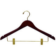 17" Walnut Combination Hanger with Clips - Brass Hook