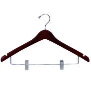 17" Walnut Combination Hanger with Clips - Chrome Hook