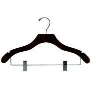 17" Walnut Combination Hanger with Clips - Chrome Hook