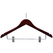 17" Walnut Combination Hanger with Clips - Chrome Hook