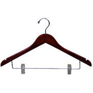 17" Walnut Combination Hanger with Clips - Chrome Hook