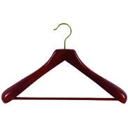 18" Walnut Coat Hanger with Non-Slip Bar - Brass Hook