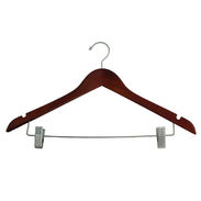 Matte Teak Wood Hangers with Clips for Suits