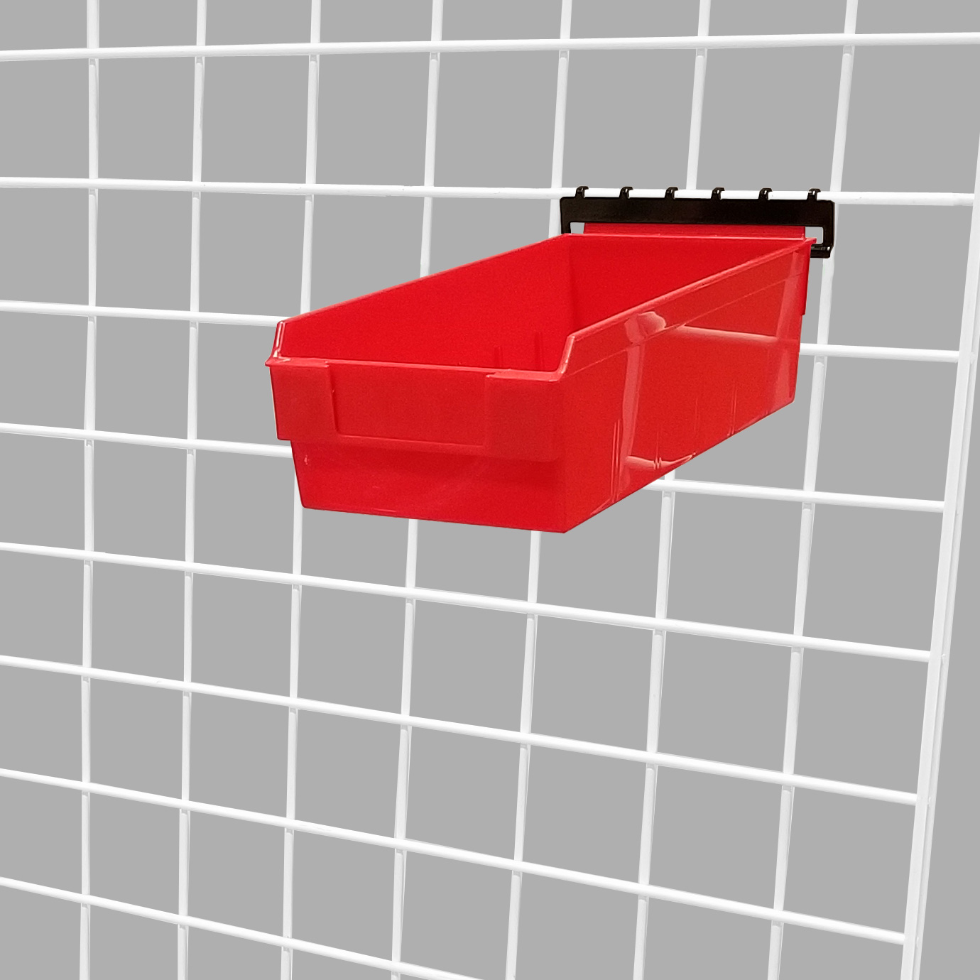Red Shelfbox 300 Display Bin w/ Grid Adaptor