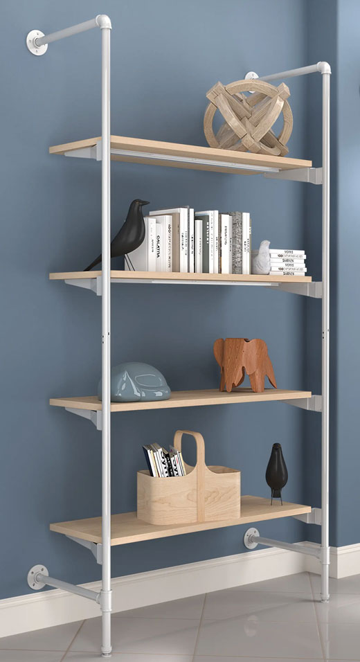Urban Pipe Outriggers with Raw Oak Shelving